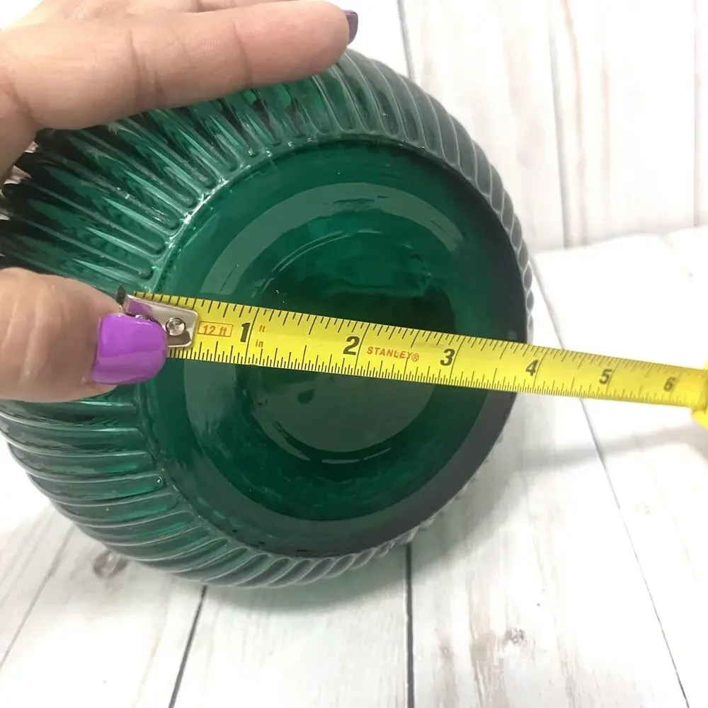 IKEA VINTAGE SALLSKAPLIG Emerald GREEN RIBBED GLASS PITCHER / VASE